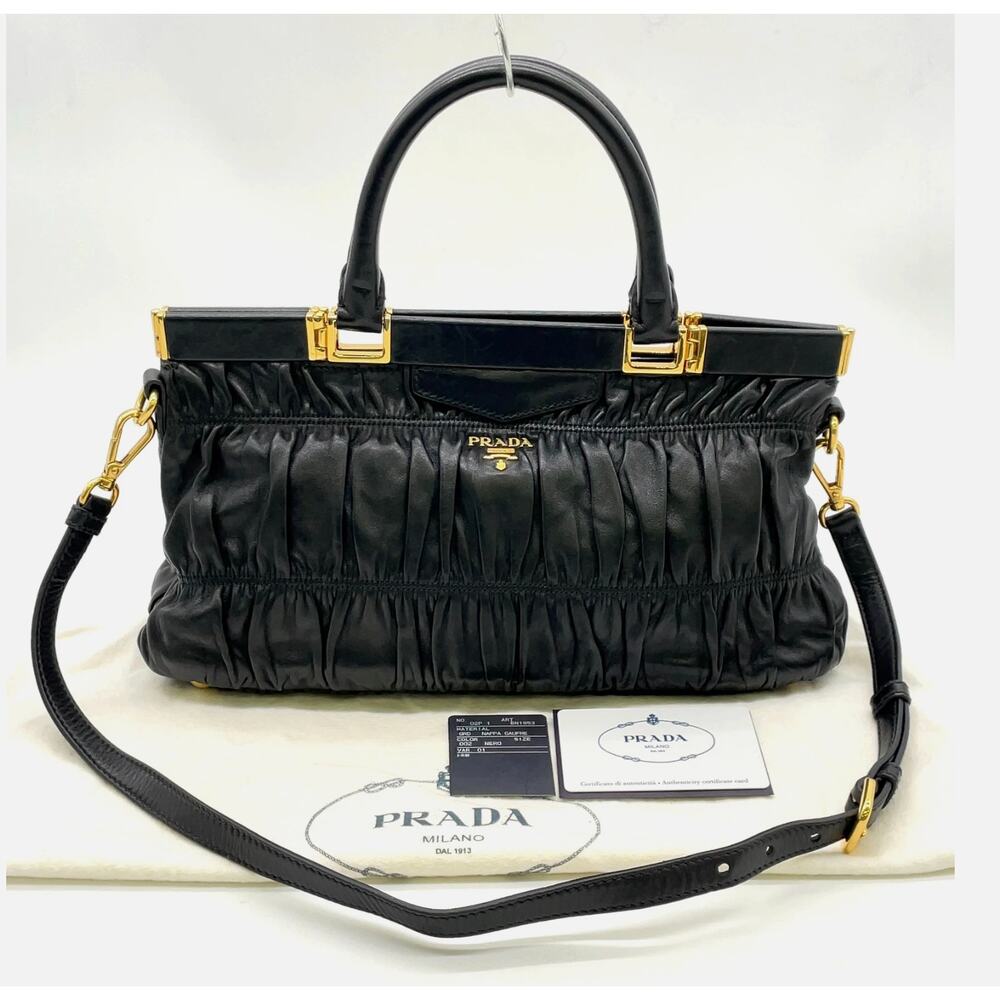 Prada Nappa Gaufre Top Handle Satchel Black EUC